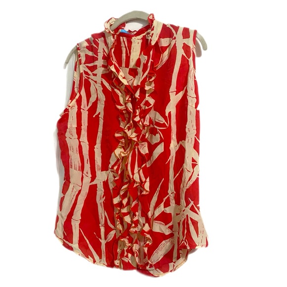J. McLaughlin Sleeveless Silk Printed Top. Ruffle Detail. Sz 10|Maximalist Style - Picture 1 of 13